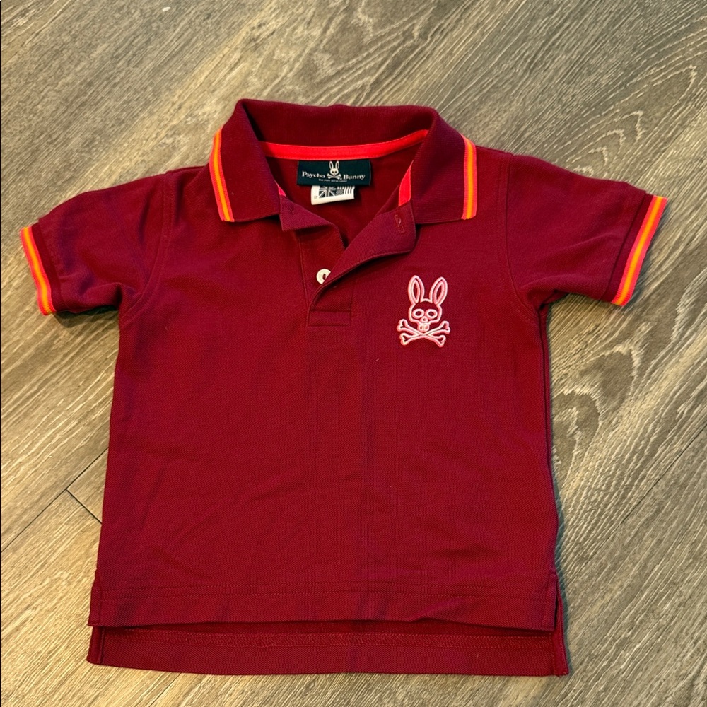 Psycho Bunny Kids' Polo in Burgundy with Orange Trim